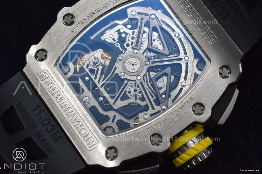 Chrono Strap V Edition Crystal Dial Black 1:1 KVF on Rubber RM011 Black SS 1025 Best Sophisticated A7750 0405